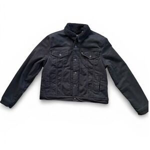 Levi Strauss Sherpa Trucker Jacket Women Large Black‎ Excellent Denim Coat